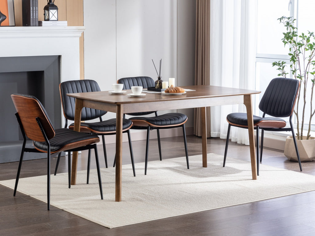 A&A Furniture, Dining Chairs Set of 2 Mid Century Modern Retro Faux Leather Chair with Walnut Bentwood Back Upholstered Seat Metal Legs Adjustable Foot for Kitchen Dining Room Chairs(Black PU) - Grand Goldman Shop