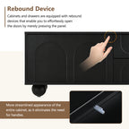 ON-TREND Cream Style TV Stand with Arched Doors & 2 Drawers for TVs up to 75', Minimalist Media Console with Rebound Device, Entertainment Center with 5 Iron Round Legs for Living Room, Bedroom, Black - Grand Goldman Shop