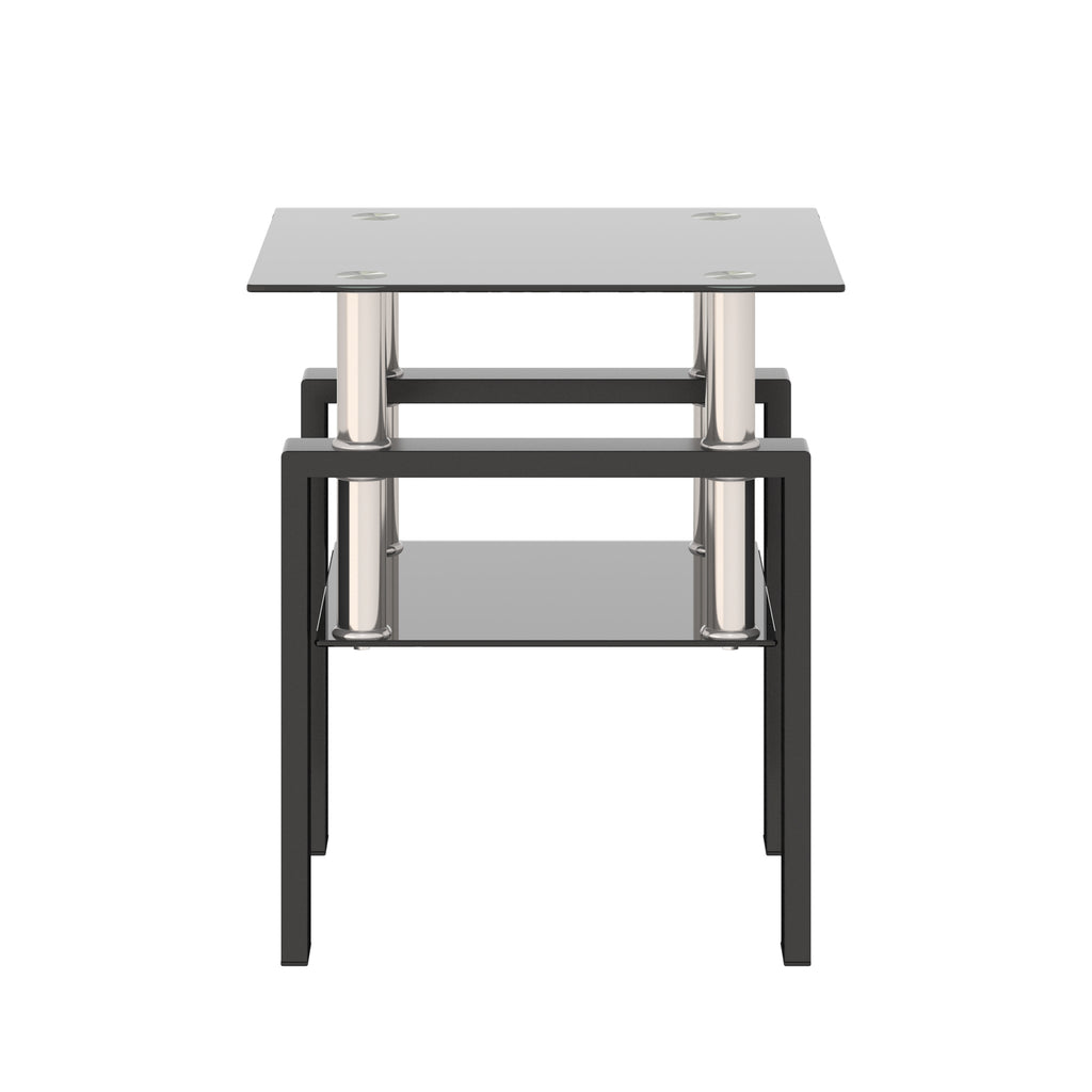 Modern Tempered Glass Tea Table Coffee Table End Table, Black, Square, 1-Piece for Living Room - Grand Goldman Shop