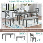6PCs Kitchen Dining Set, Rectangular Wooden Dining Table with 4 Upholstered Chairs and a Bench, Dining Table Set for 6 People, Living Room, Home Bar and Kitchen, Gray - Grand Goldman Shop