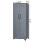 Grey Heavy Duty Metal Storage Cabinet with Locking Doors, Hanging Rod & Shelves, 65' H Broom Closet for Garage or Basement - 