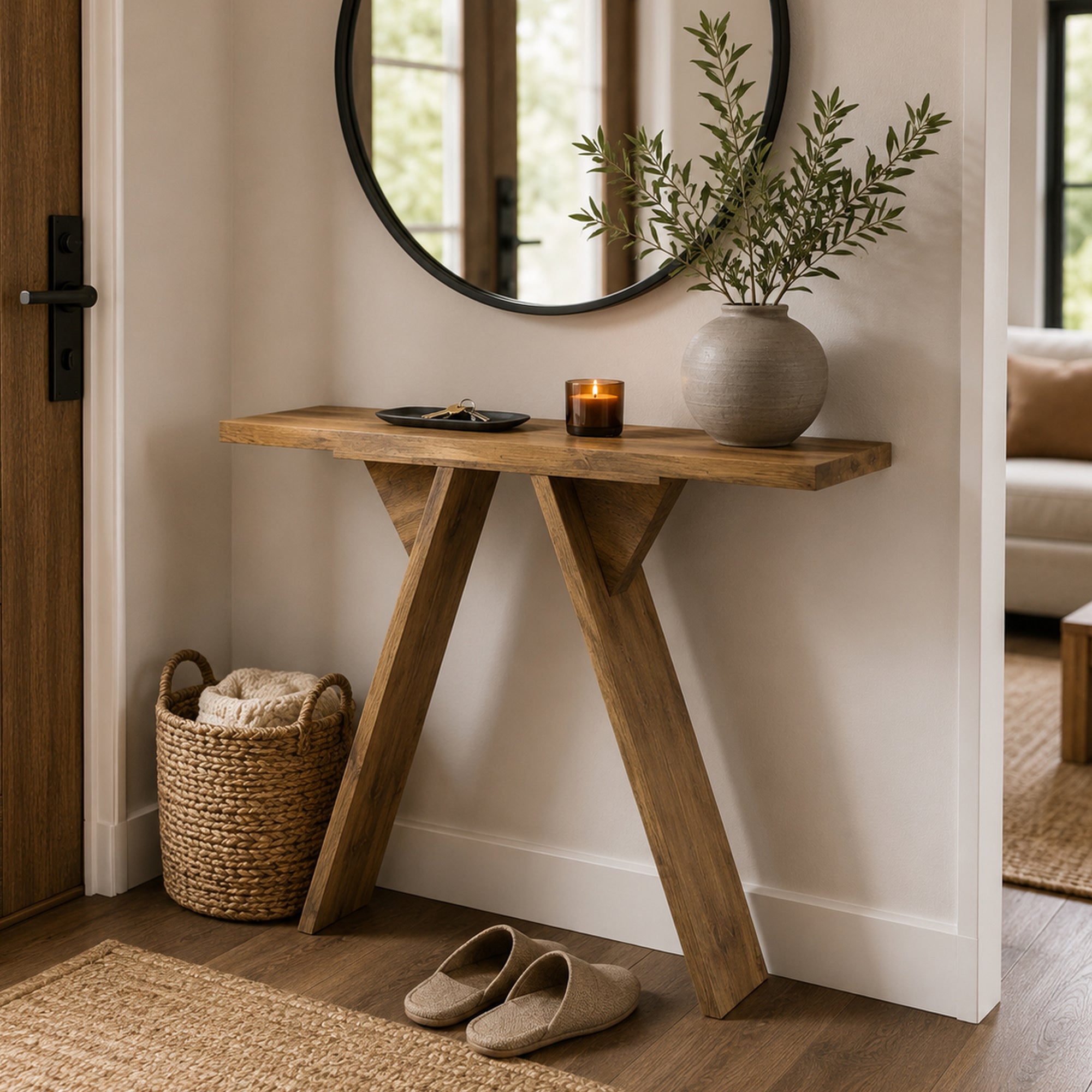 Console Table, 43.4-Inch Long Narrow Entryway Table with V-Shaped Base, Rustic Sofa Console for Hallway, Living Room, Behind Sofa - Grand Goldman Shop