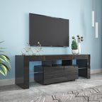 Black TV Stand with LED RGB Lights,Flat Screen TV Cabinet, Gaming Consoles - in Lounge Room, Living Room and Bedroom(Black) - Grand Goldman Shop