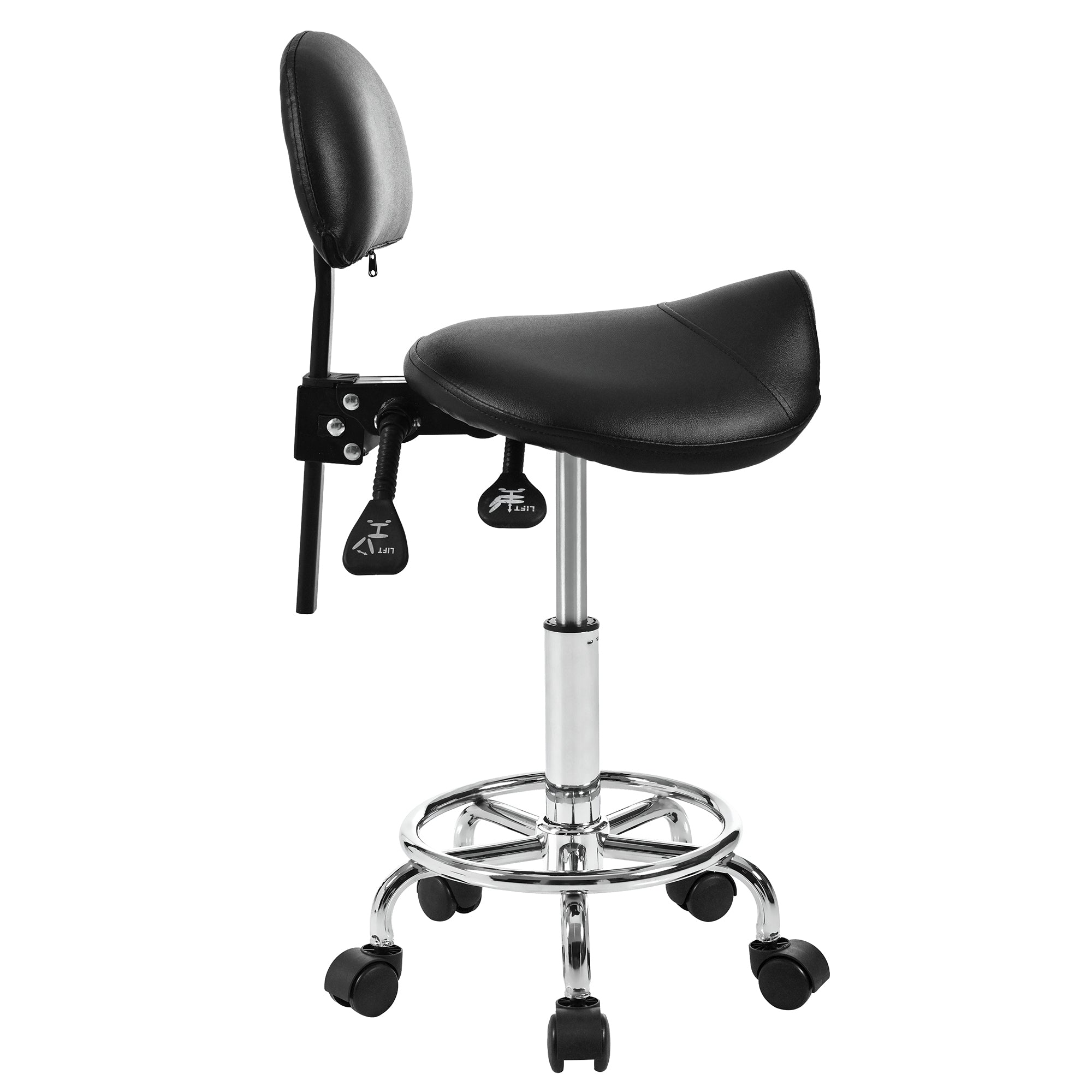 Saddle Stool with Back Support, Rolling Stools with Foot Rest, Ergonomic Adjustable Stool with Wheels, Backrest Adjustable Height & Angle for Salon Spa Tattoo Massage Swivel Stool Chair.(N753P243053B) - Grand Goldman Shop