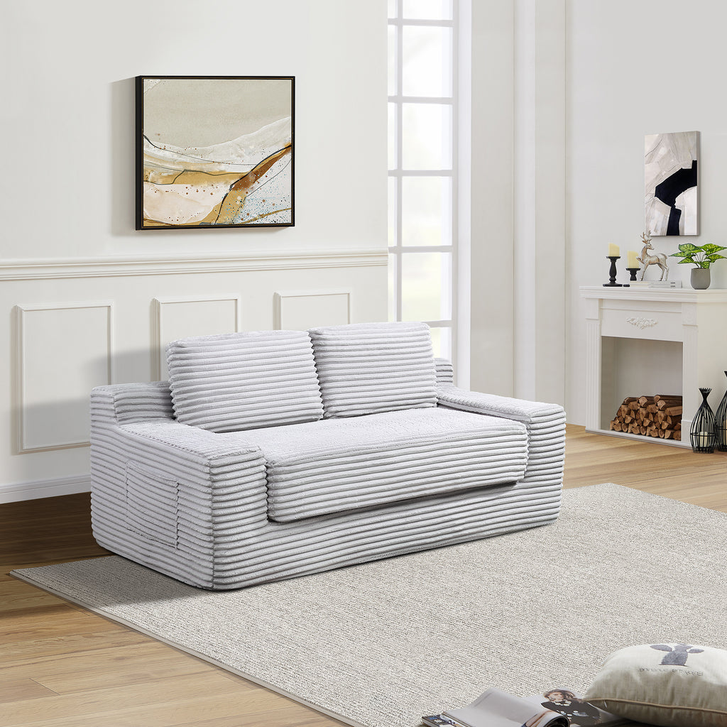 Corduroy Cloud Double Sofa, 2-in-1 Convertible Sofa Bed, Comfortable Boneless Double Sofa, Suitable for Living Room, Apartment, Small Space Grey - Grand Goldman Shop