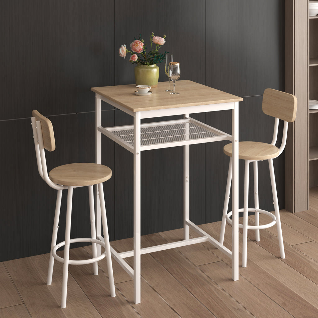 Bar table, equipped with 2 bar stools , with backrest and partition (beige) - Grand Goldman Shop