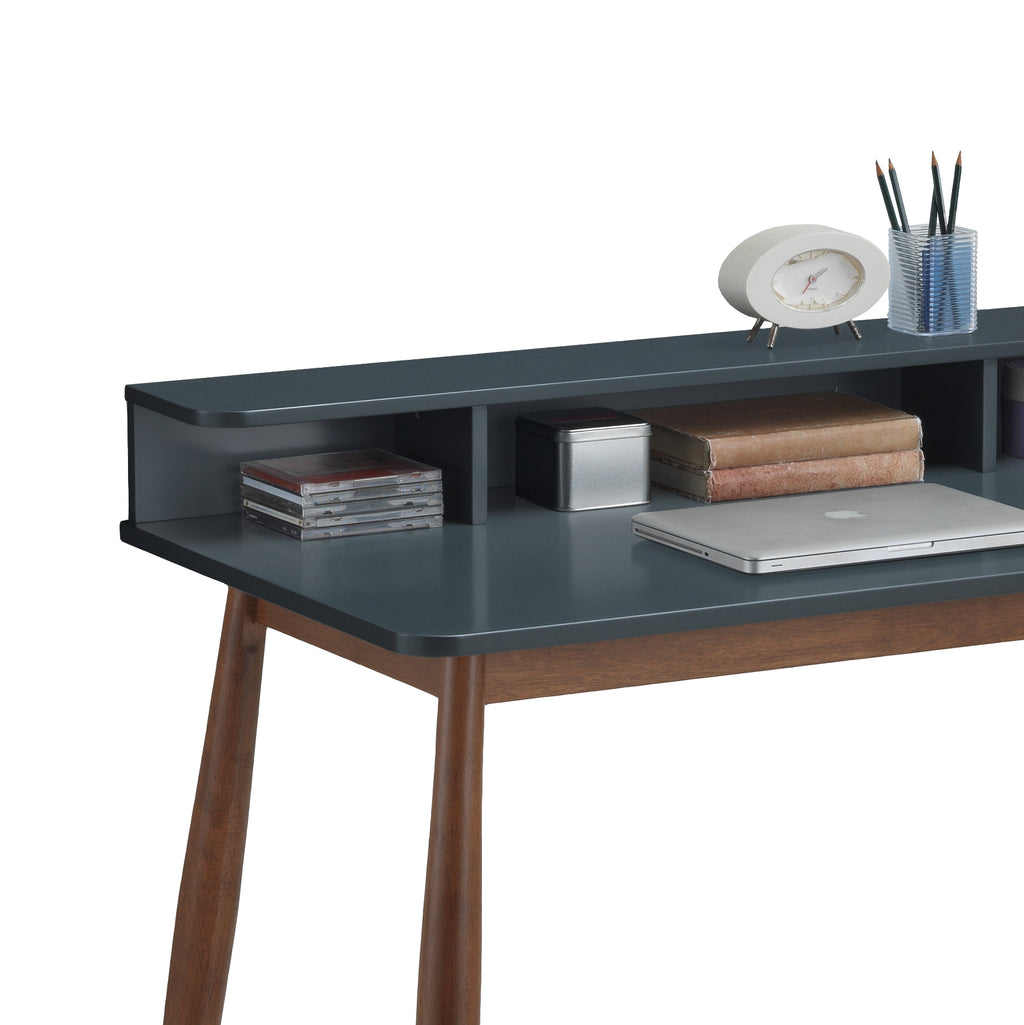 Roskilde Mid-Century Modern Wood Writing Desk with Hutch, Grey - Grand Goldman
