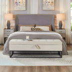 58.6' Bed Bench Metal Base with Storage Beige Velvet - Grand Goldman Shop
