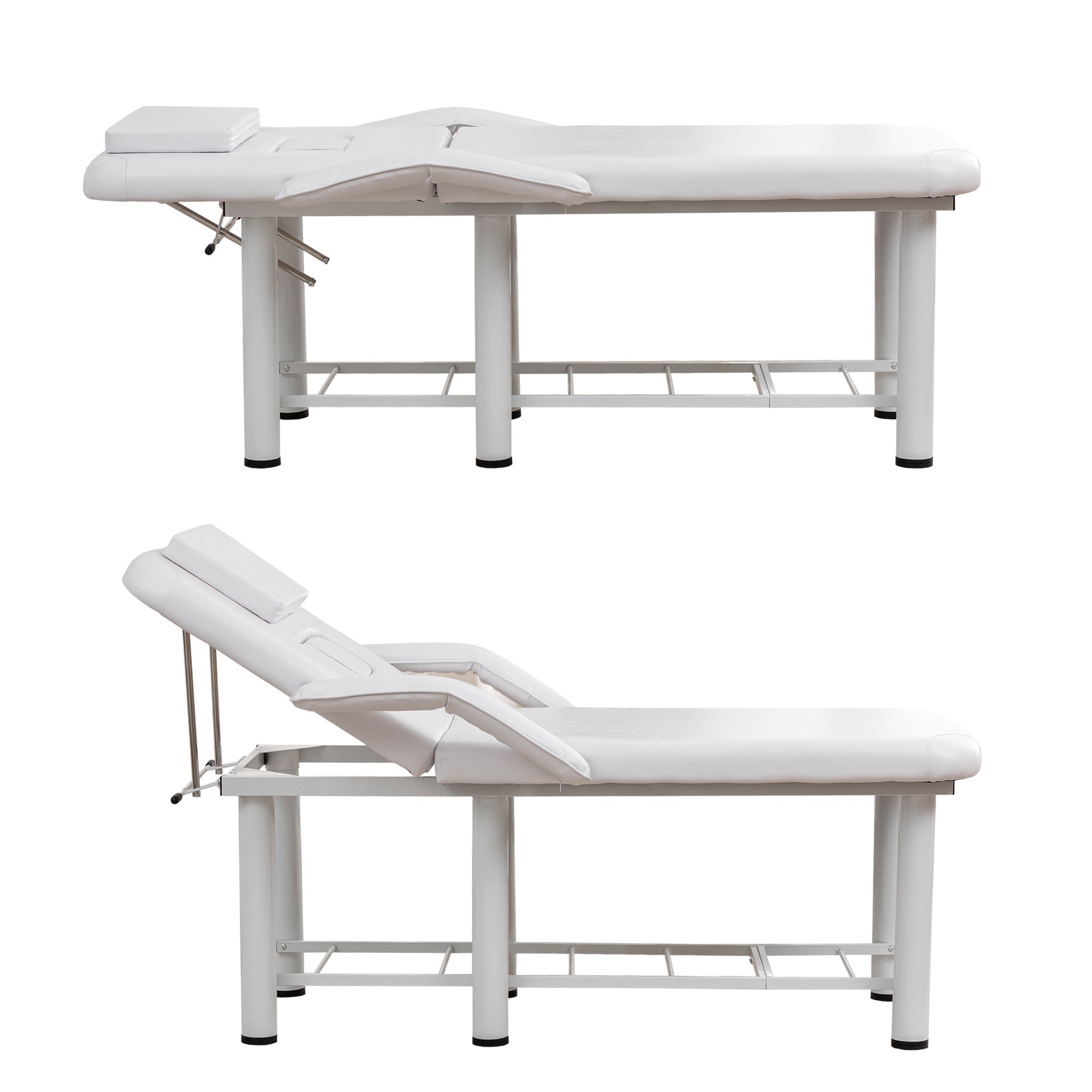 Professional Beauty Bed with Removable Headrest & Breast Cushions, Armrests and Storage Shelf for Full Body Massage, Facial, 