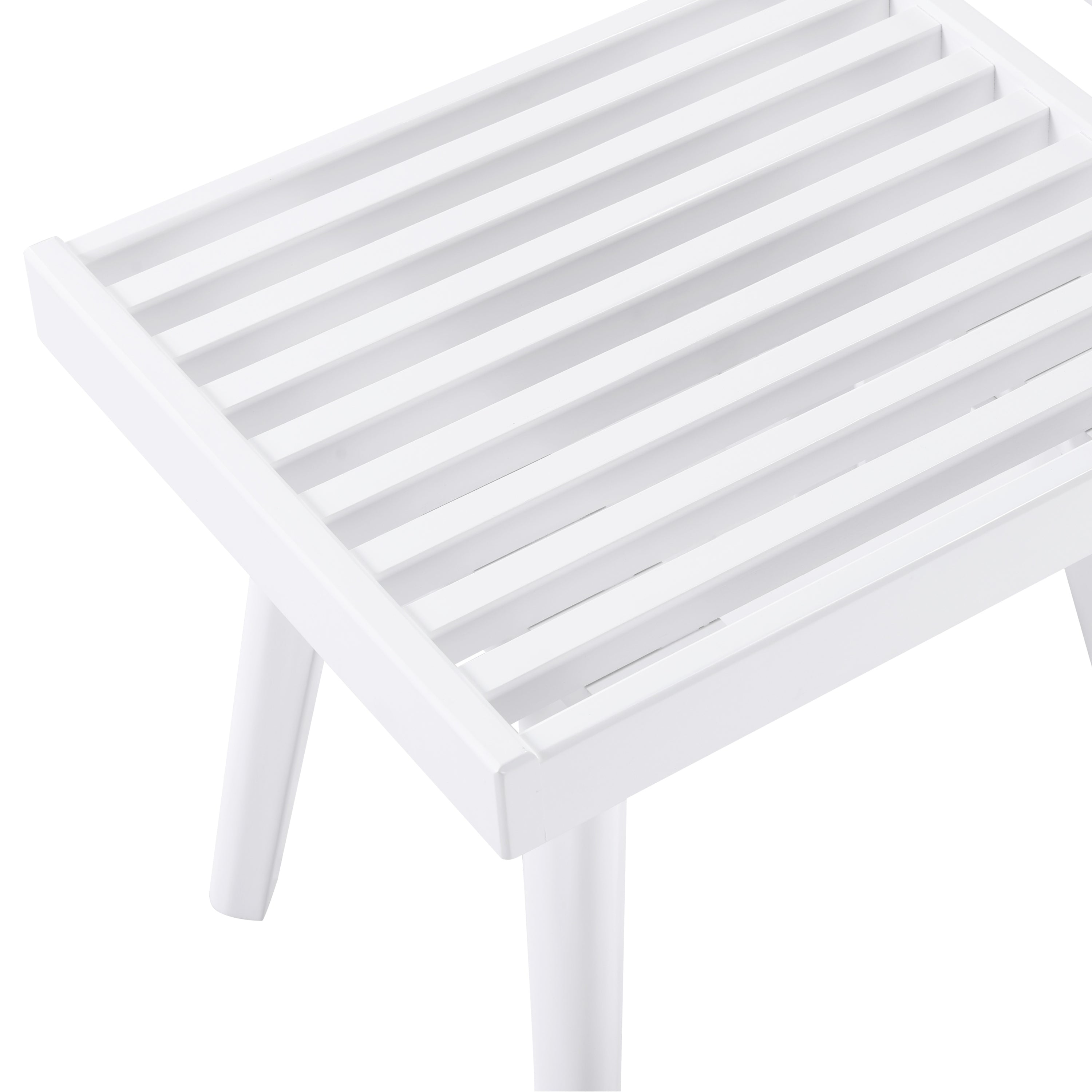 Larwich Solid Wood Slatted Bench, 19-Inch Long, White - Grand Goldman Shop
