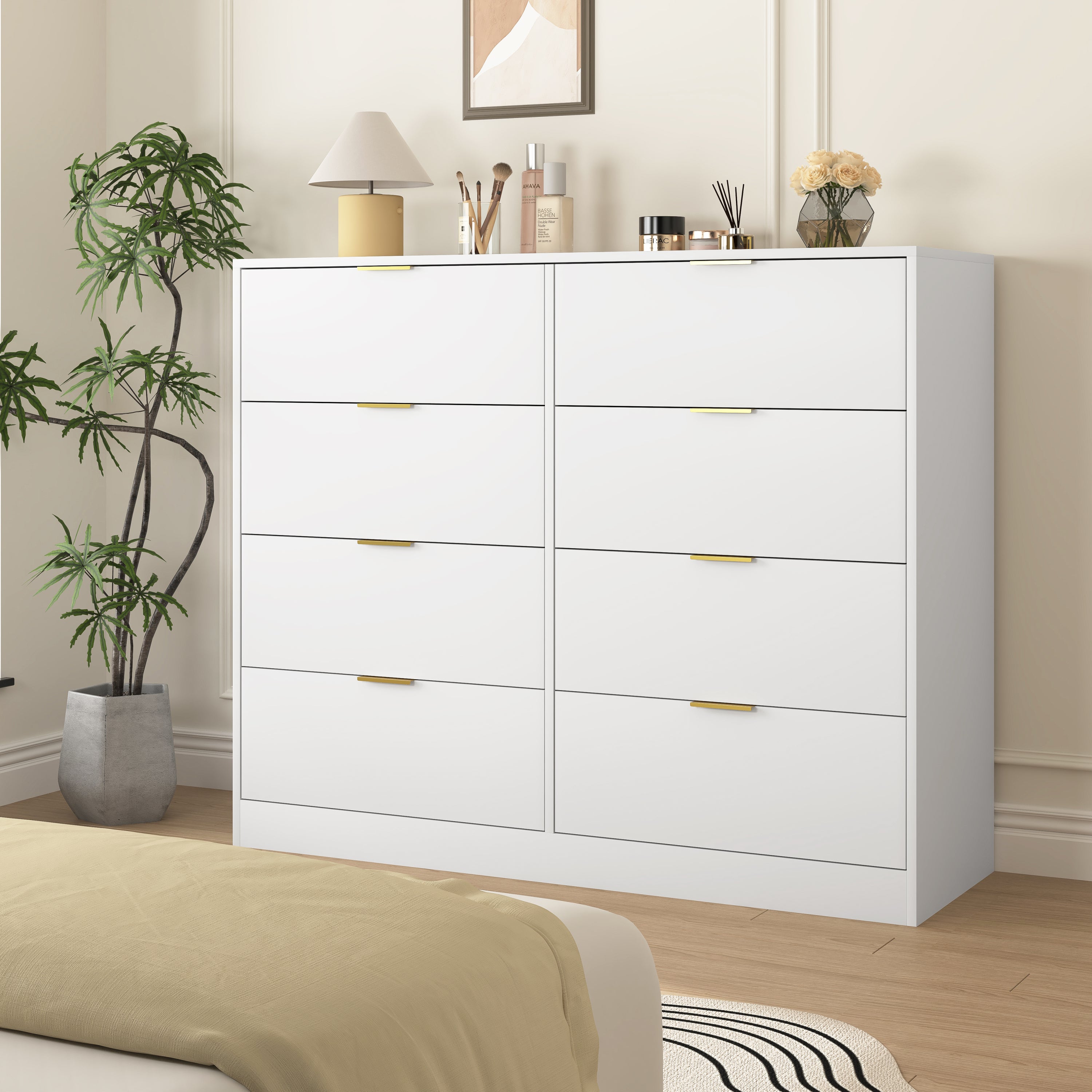 8 Drawers Dresser for Bedroom, Wood Bedroom Dresser Modern Drawer Chest, 8 Chest of Drawer, Tall Dresser for Closet, Dressers Organizer for Living Room, Closet, Hallway White - Grand Goldman Shop