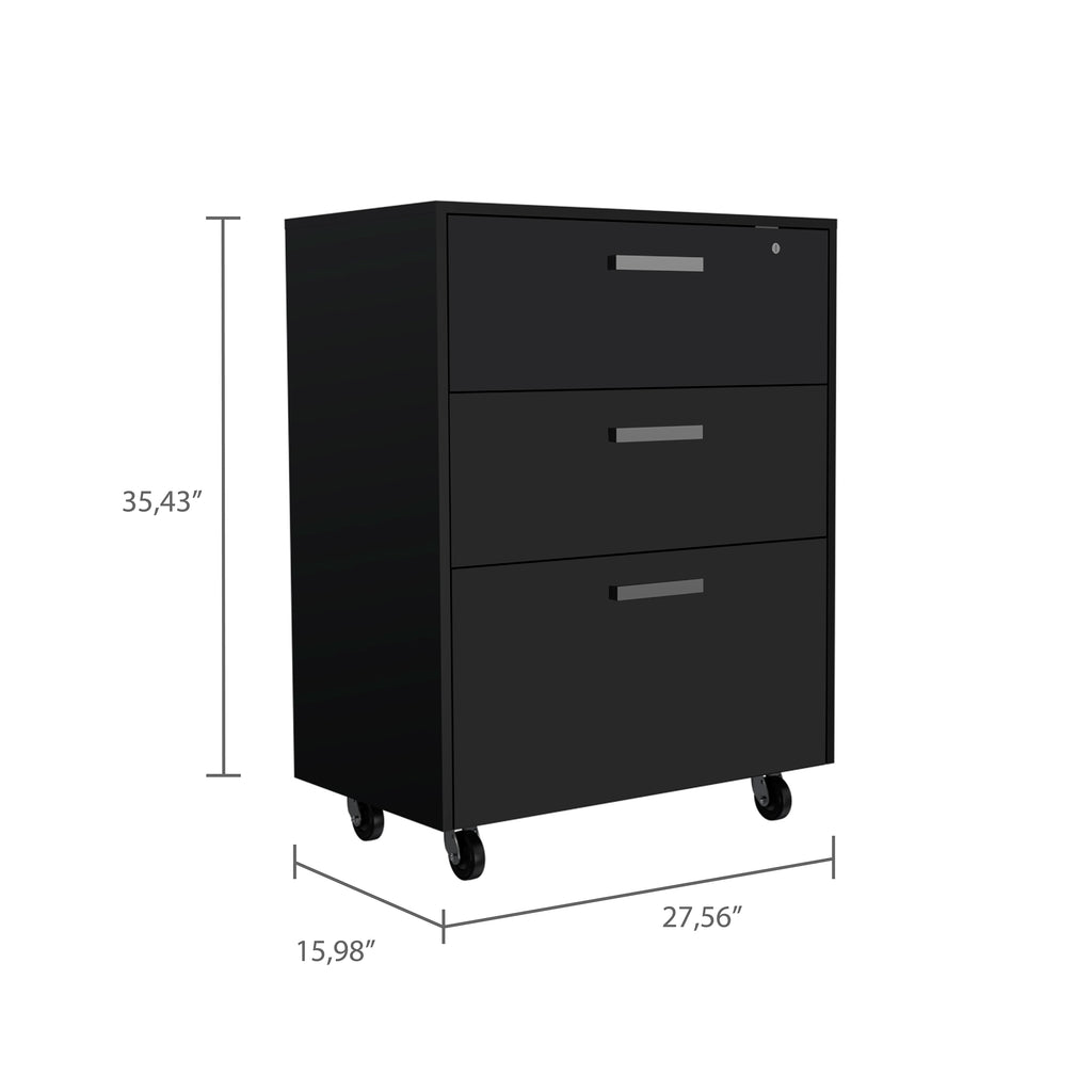 Storage Cabinet - Superior Top, Drawer Base Cabinet, Three Drawers, Four Casters -Black - Grand Goldman