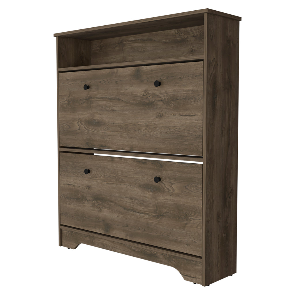 Shoe Rack Dublin, One Open Shelf, Two Extendable Cabinets, Dark Brown Finish - Grand Goldman Shop