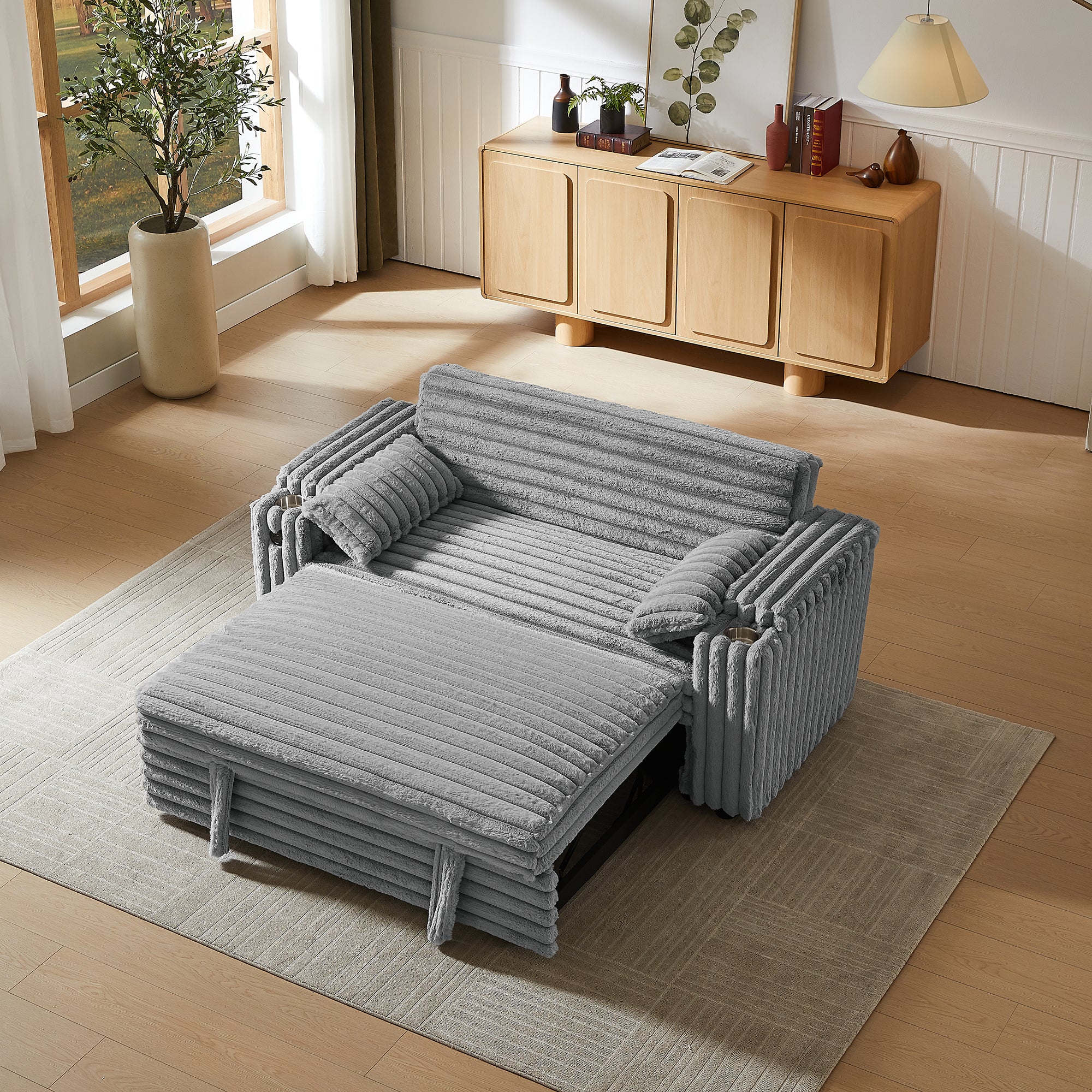 Light Grey Corduroy Sofa Bed with Pull Out  Bed - Grand Goldman Shop