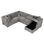 U-shaped Sectional Sofa Pull out Sofa Bed with USB Ports, Power Sockets, Storage Chaise, Light Gray Chenille, 108.6' - Grand Goldman Shop