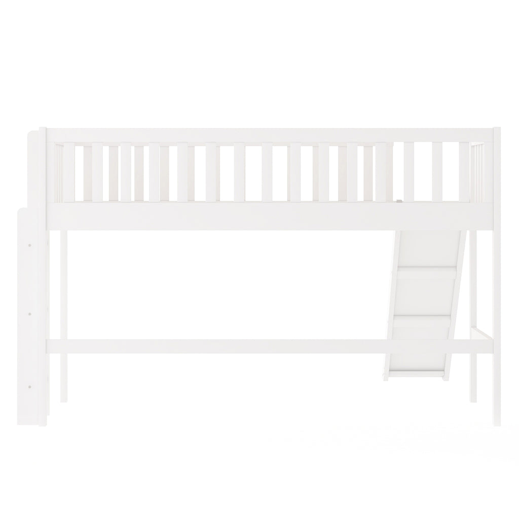 Twin Size Low Loft Bed with Ladder and Slide,White(OLD SKU:WF196418AAK) - Grand Goldman Shop