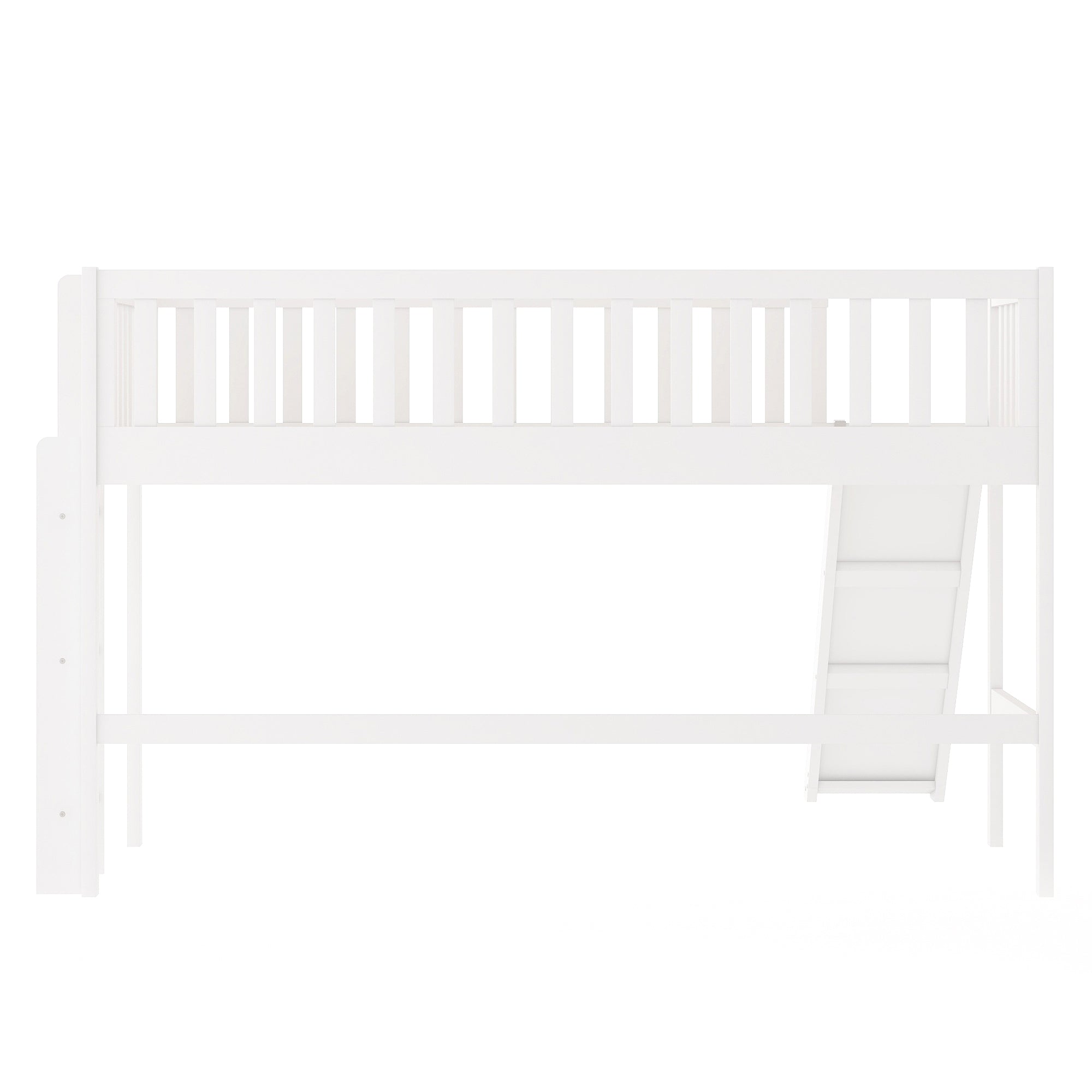 Twin Size Low Loft Bed with Ladder and Slide,White(OLD SKU:WF196418AAK) - Grand Goldman Shop