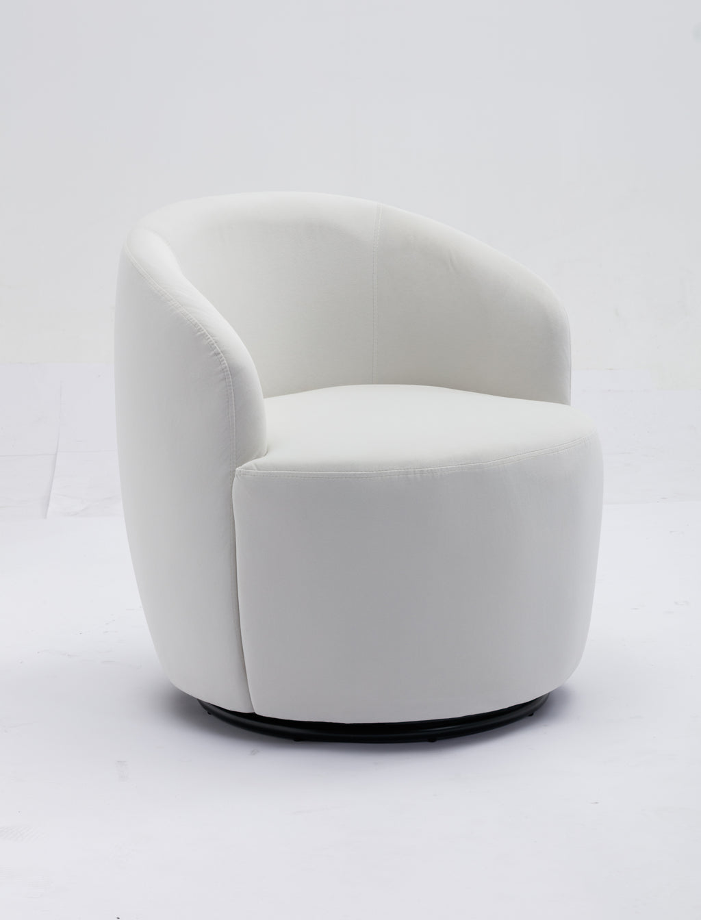 Velvet Fabric Swivel Accent Armchair Barrel Chair With Black Powder Coating Metal Ring,White - Grand Goldman Shop