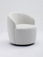 Velvet Fabric Swivel Accent Armchair Barrel Chair With Black Powder Coating Metal Ring,White - Grand Goldman Shop