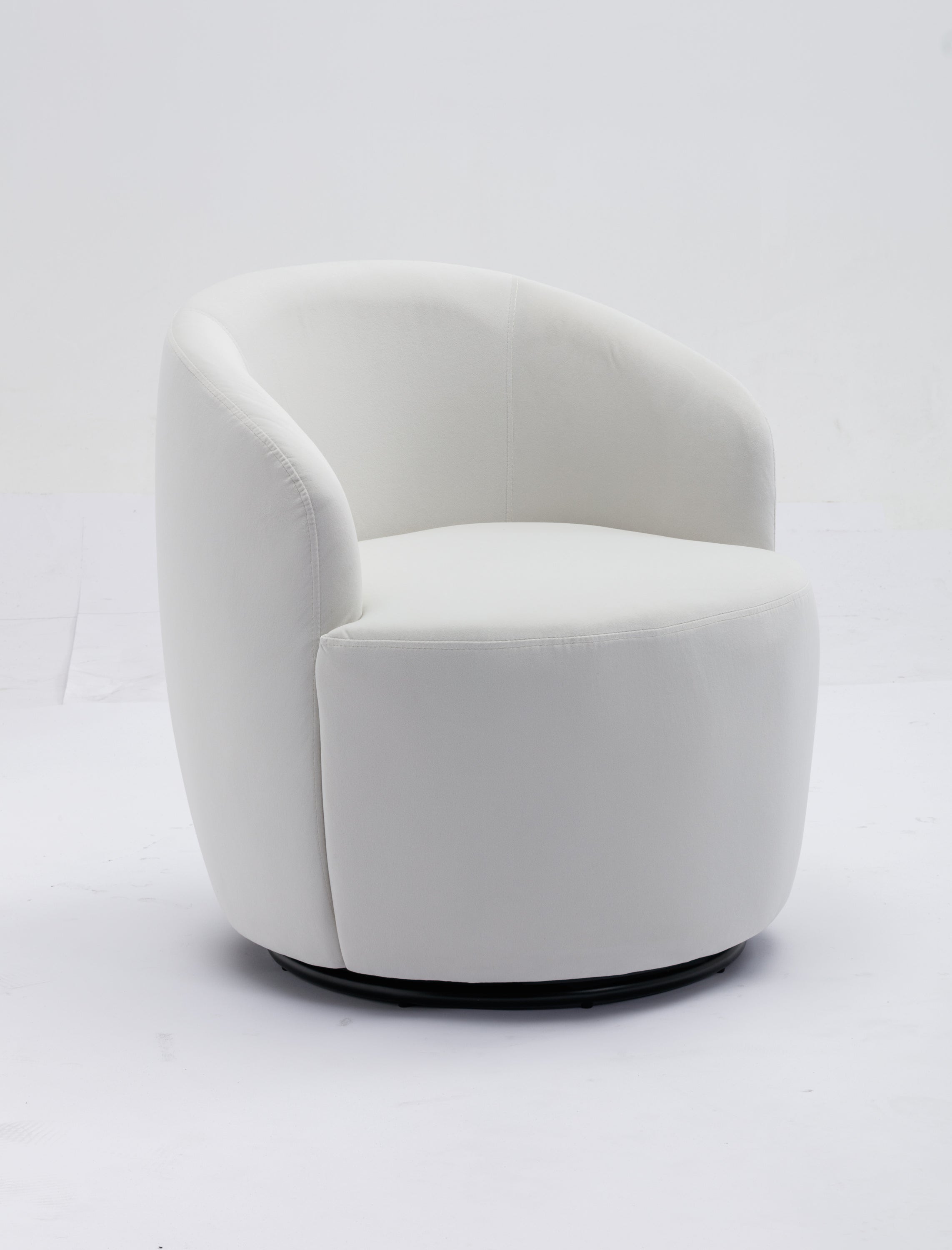 Velvet Fabric Swivel Accent Armchair Barrel Chair With Black Powder Coating Metal Ring,White - Grand Goldman Shop