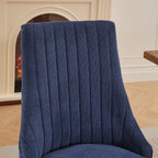 Rayon Cloth Flocking Linen Dining Chairs Channel Kitchen Dinner Chair Comfy Fabric Upholstered Accent Chair for Dining Room with Curved Solid Wood Legs,Set of 2 (Blue), SW1847BL - Grand Goldman Shop