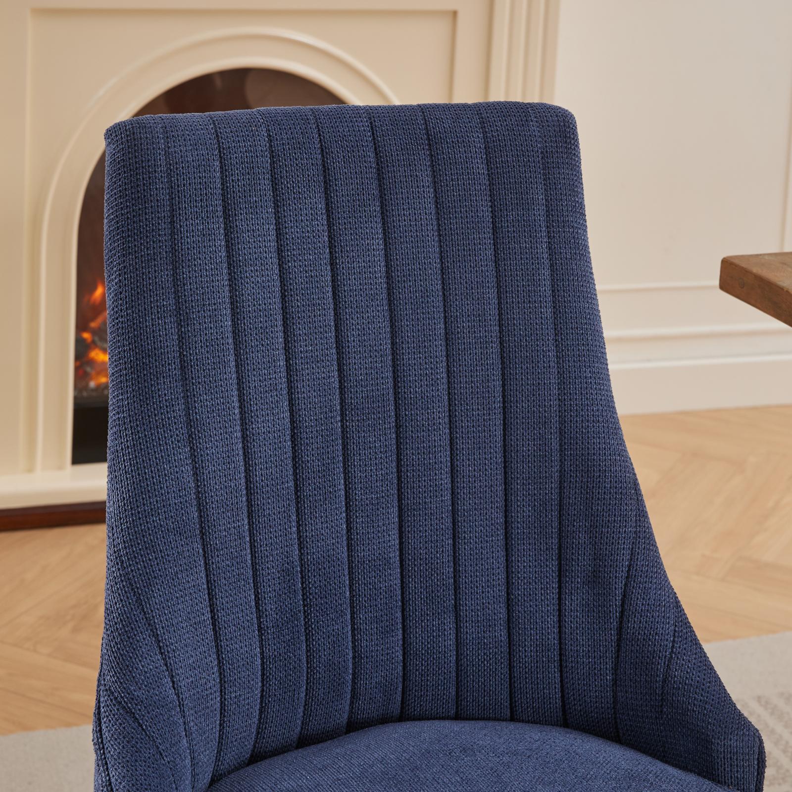 Rayon Cloth Flocking Linen Dining Chairs Channel Kitchen Dinner Chair Comfy Fabric Upholstered Accent Chair for Dining Room with Curved Solid Wood Legs,Set of 2 (Blue), SW1847BL - Grand Goldman Shop