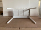 White 35.43' Vanity Desk with Drawer – Modern Makeup Table with Scalloped Front & Gold Knob, Compact Writing Desk with 4 Sturdy Legs for Bedroom, Small Home Office & Apartment Spaces - Grand Goldman Shop