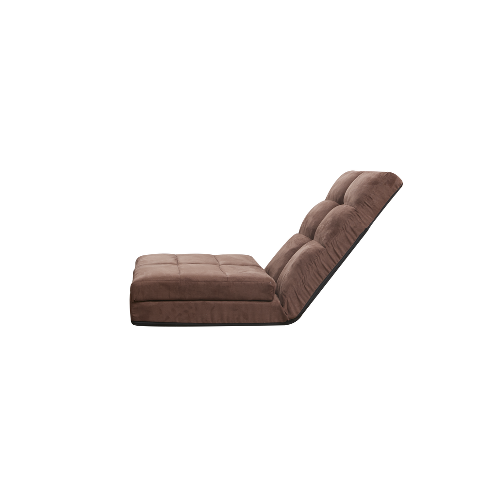 Modern Triple Fold-Down Brown Metal Frame Sofa Bed with 5 Reclining Positions and Pillow – Adjustable Upholstered Floor Couch for Gaming or Guest Room - Grand Goldman Shop