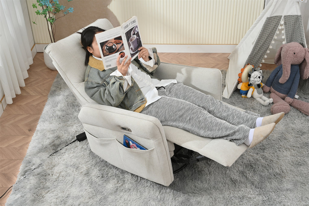 270° Power Swivel Rocker Recliner Chair for Adults, Swivel Rocking Recliner Chair,Electric Small Recliners for Small Spaces, Single Sofa Recliner for Living Room, Bedroom,RV (Fabric Gray+270°Swivel) - Grand Goldman Shop