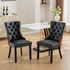 A&A Furniture, Nikki Collection Modern, High-end Tufted Solid Wood Contemporary PU and Velvet Upholstered Dining Chair with Wood Legs Nailhead Trim  2-Pcs Set, Black+WineRed, Burgundy,SW2101BW - Grand Goldman Shop