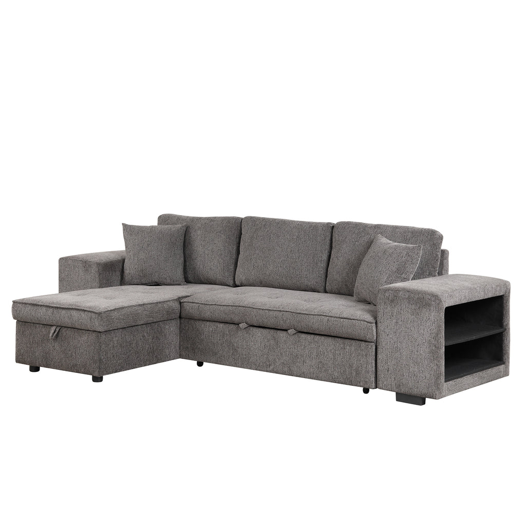 104.5' Modern L-Shape 3 Seat Reversible Sectional Couch, Pull Out Sleeper Sofa with Storage Chaise and 2 Stools for Living Room Furniture Set,Knox Charcoal (old sku:SG000431AAA) - Grand Goldman Shop