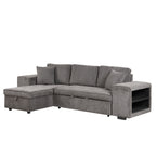 104.5' Modern L-Shape 3 Seat Reversible Sectional Couch, Pull Out Sleeper Sofa with Storage Chaise and 2 Stools for Living Room Furniture Set,Knox Charcoal (old sku:SG000431AAA) - Grand Goldman Shop