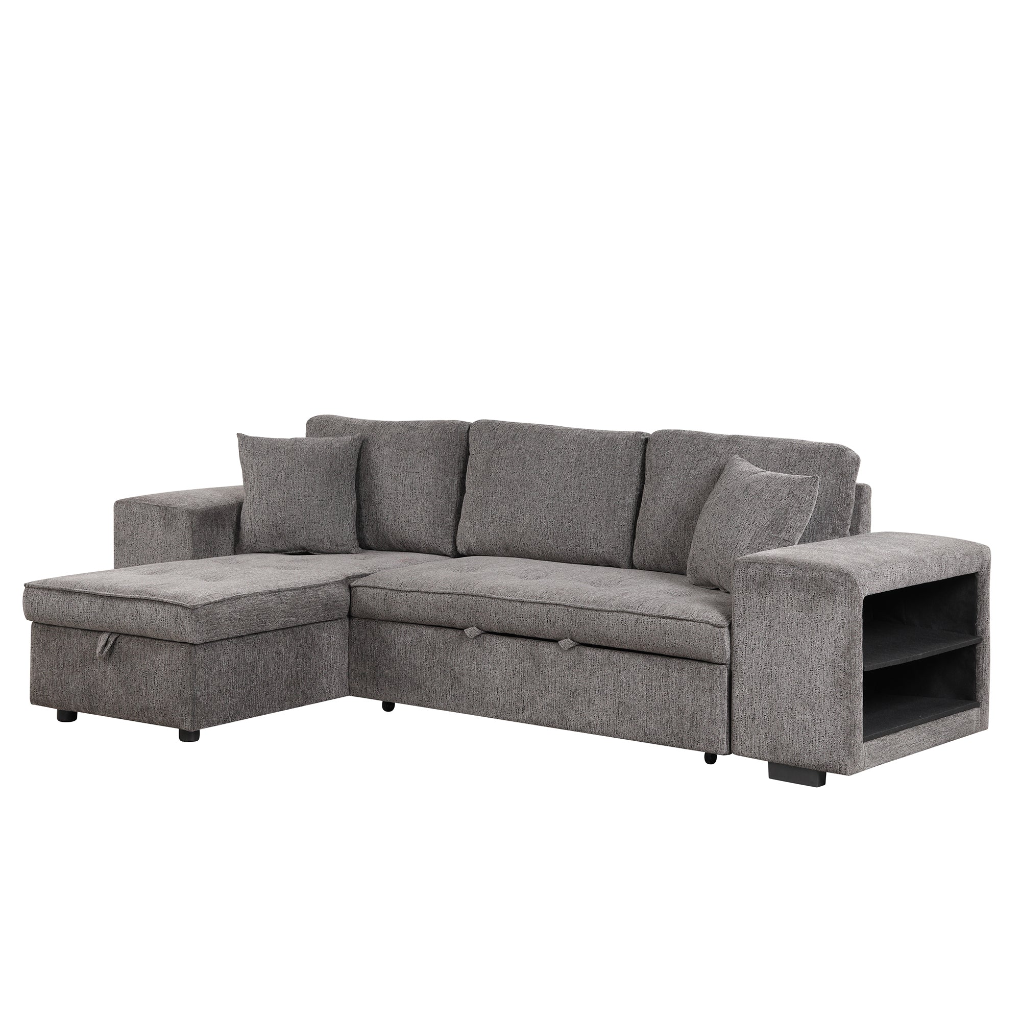 104.5' Modern L-Shape 3 Seat Reversible Sectional Couch, Pull Out Sleeper Sofa with Storage Chaise and 2 Stools for Living Room Furniture Set,Knox Charcoal (old sku:SG000431AAA) - Grand Goldman Shop
