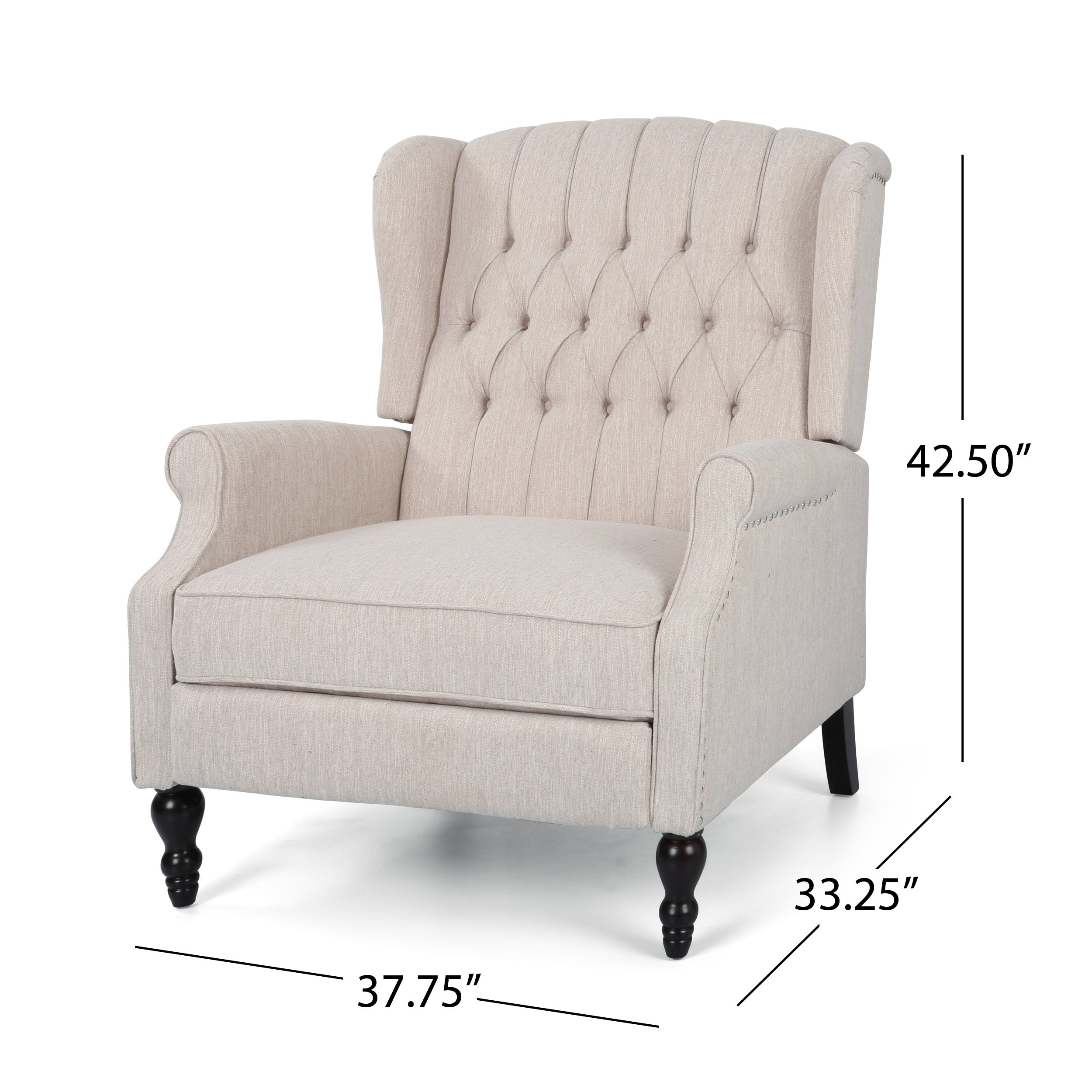 Push Back Recliner Chair Fabric Lounge Armchair Pushback Recliner with Rivet Decoration Wingback Single Sofa Chair with Padded Seat for Living Room, Bedroom 33.25D x 37.75W x 42.5H in - Grand Goldman Shop