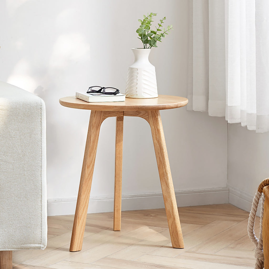 Round End Table- Small End Table Side Table Coffee Table Bedside Table Night Stand for Living Room Bedroom & Balcony, 100% Natural Solid Oak Wood Easy to Assemble - Grand Goldman Shop