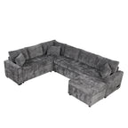 Modern Sectional Sofa Pull-out Sleeper with Storage Ottoman, USB Charging, Grey Tweed Chenille, 112.2' - Grand Goldman Shop
