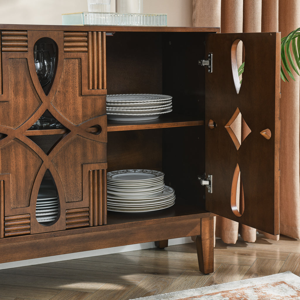 60.5' Mid Century Modern Sideboard Buffet Cabinet with Storage, TV Media Console Table, Storage Cabinet with 4 Doors & Adjustable Shelves for Kitchen Dining Living Room Entryway, Walnut - Grand Goldman Shop
