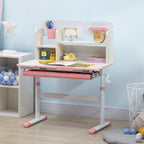 Wooden Kids Study Desk, Height Adjustable Children School Study Table, Student Writing Desk with Tilt Desktop, Drawer, Storag