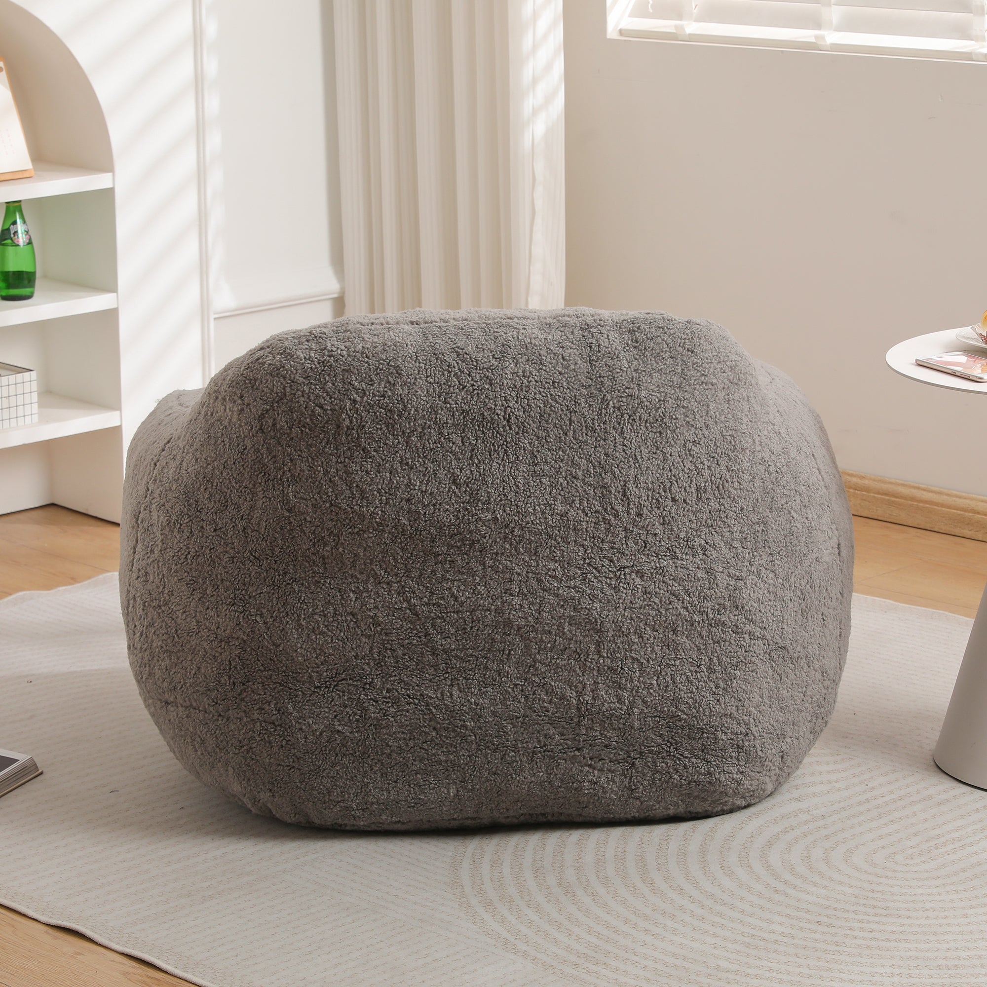 Giant Bean Bag Chair for Adults, Spacious Memory Foam Bean Bag Sofa with Armrests in Light Gray Teddy Fabric, Comfy Seating for Living Room or Bedroom - Grand Goldman Shop
