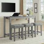 59 Inch Bar Table, Dining Table, Sofa Table with Power Outlet, 3 Upholstered Stools, 4 Piece Bar Table and Chair Set for Living Room, Dining Room, Kitchen - Grand Goldman Shop