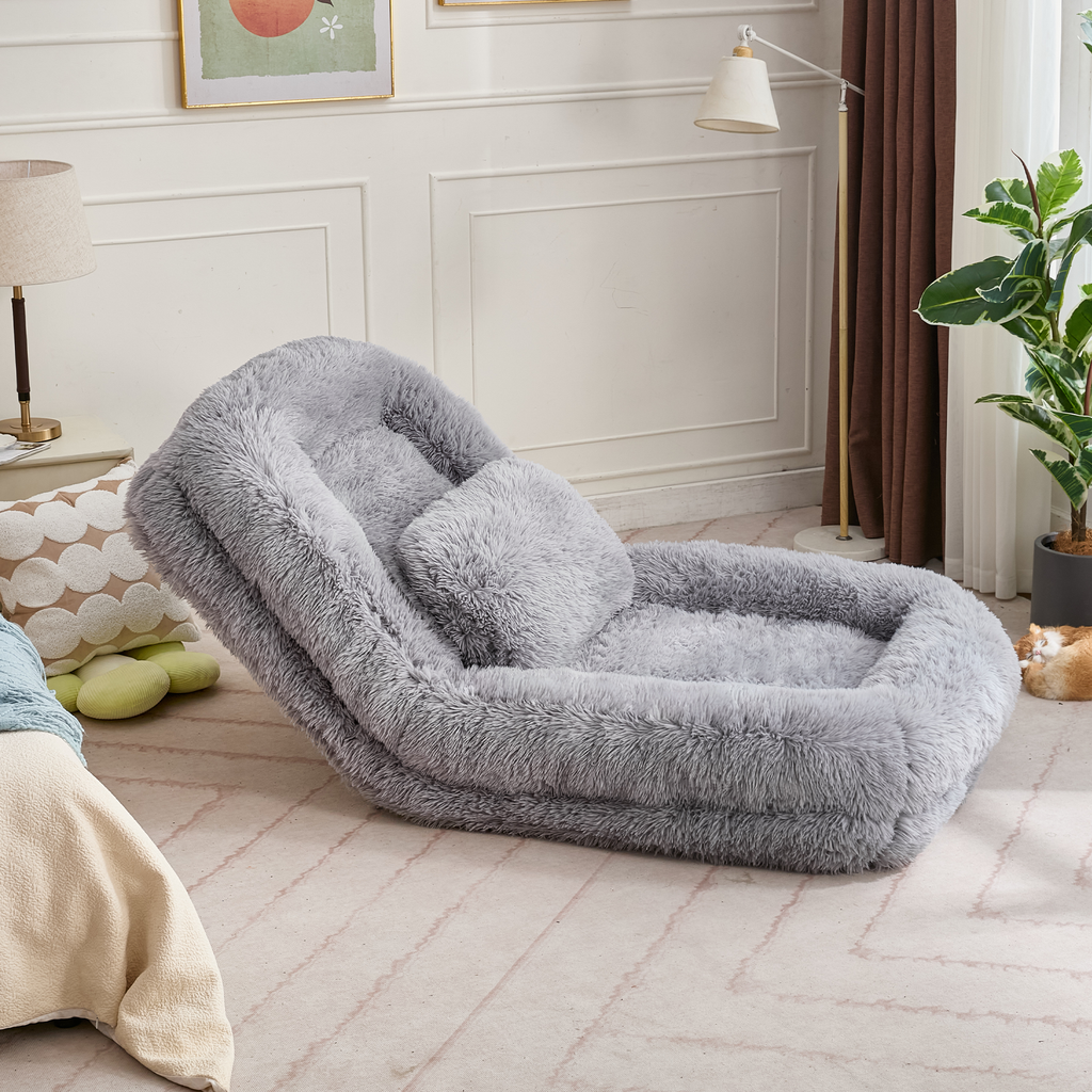 [NEW ARRIVED] [VIDEO PROVIDED] Human Dog Bed,Lazy Sofa,5-Position Adjustable Convertible,Floor Gaming Chair,bedroom, living room,Suitable for gaming, meditation,relaxation,Plush Fabric,Light Gray - Grand Goldman Shop