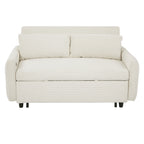 Modern Convertible Pull-out Sofa Bed with USB Ports and Pillows, Beige Corduroy, 57.48 inches - Grand Goldman Shop