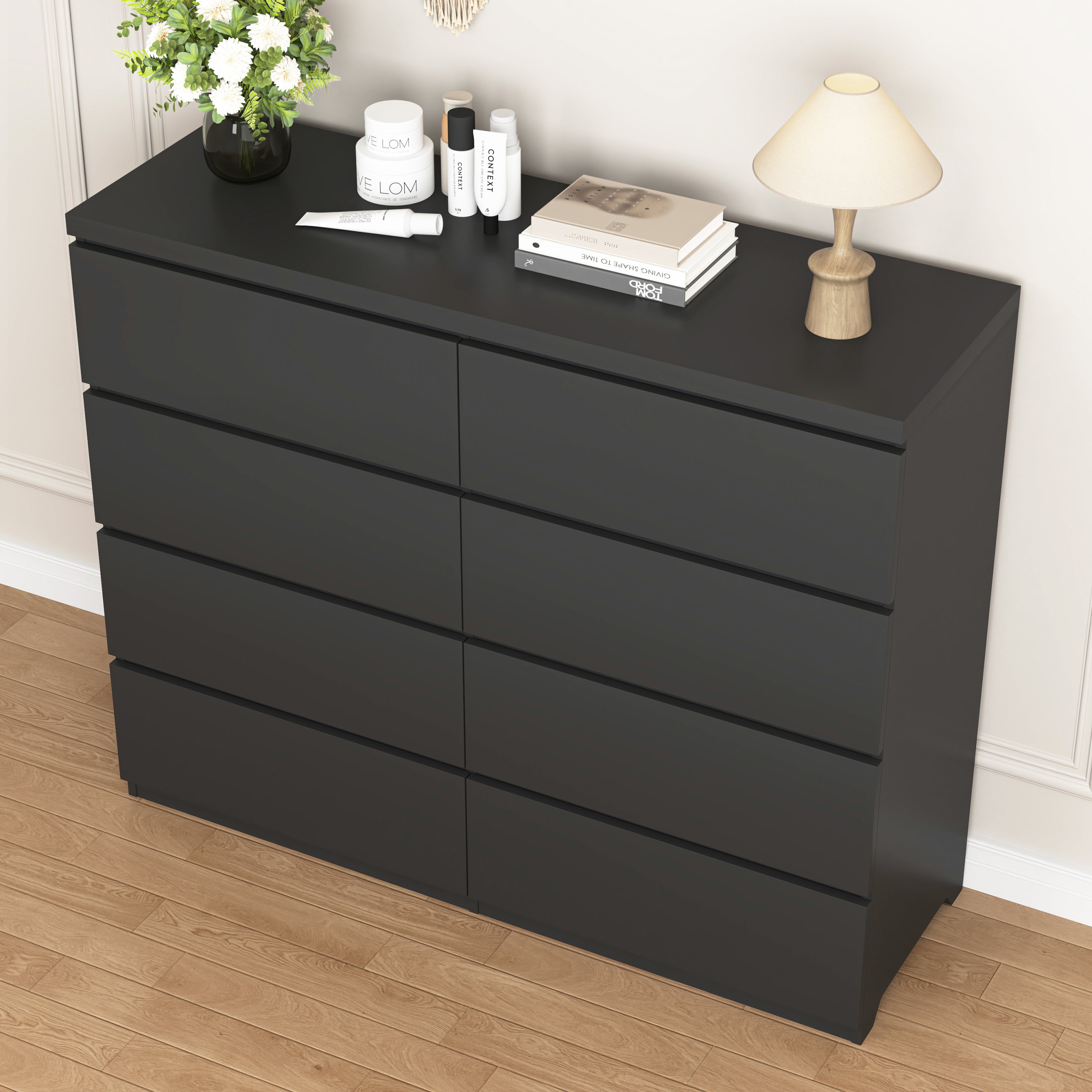 8 Drawers Dresser for Bedroom, Wood Bedroom Dresser Modern Drawer Chest, 8 Chest of Drawer, Tall Dresser for Closet, Dressers Organizer for Living Room, Closet,Black - Grand Goldman Shop
