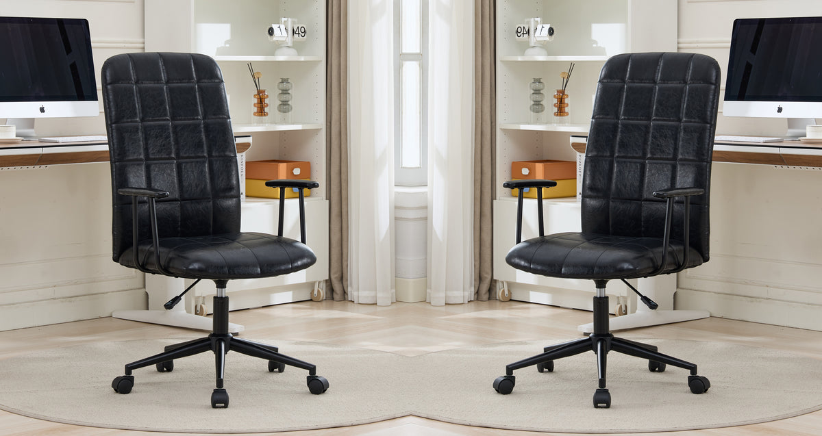 Antique black PU leather color office chair 2SETS, with armrest, high backrest,360 degree swivel , up and down adjustable gas