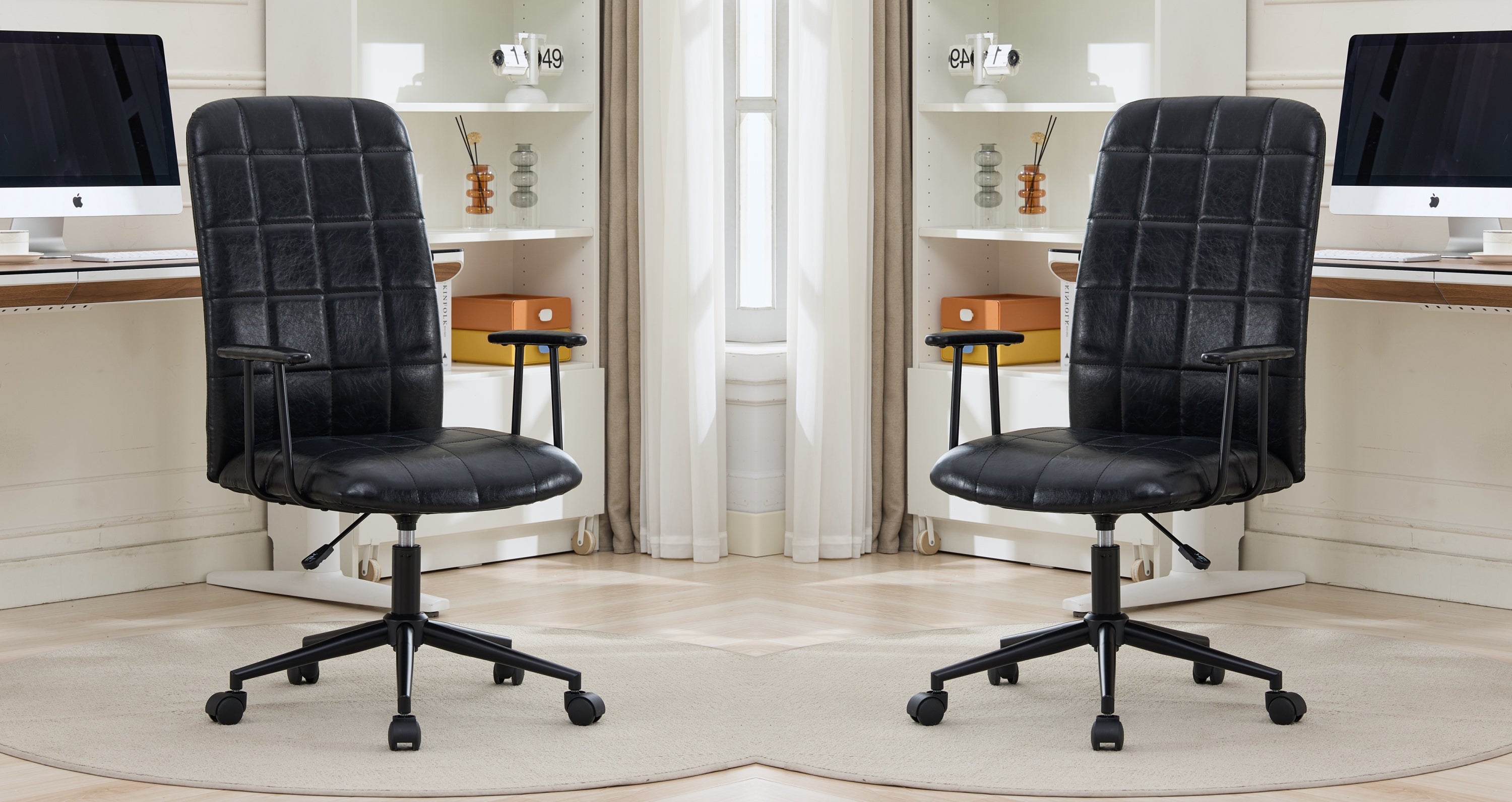 Antique black PU leather color office chair 2SETS, with armrest, high backrest,360 degree swivel , up and down adjustable gas