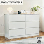 Modern 6 Drawer Dresser with Spacious Countertop and Concealed Handles, Storage Cabinet for Bedroom and Living Room, White MDF - Grand Goldman Shop