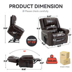 Power Lift Recliner Chair Heat Massage Dual Motor Infinite Position Up to 350 LBS, Faux Leather, Heavy Duty Motion Mechanism with USB Ports, Brown - Grand Goldman Shop