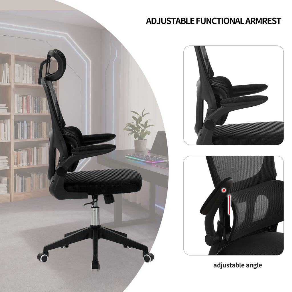 High Back Ergonomic Office Chair with Mesh Fabric, Black, Big and Tall Design for Home Office, Task Chair with Tilt Function,