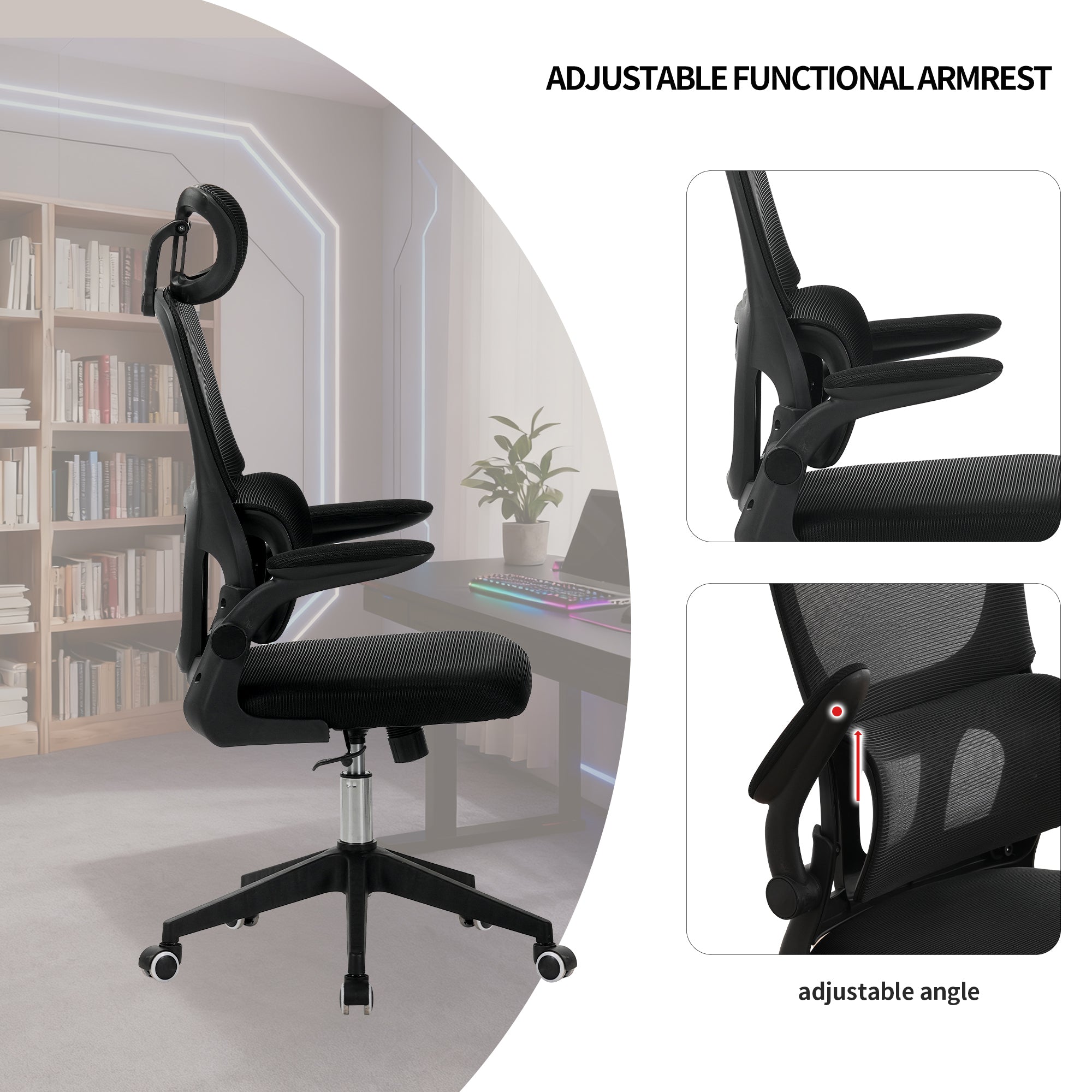 High Back Ergonomic Office Chair with Mesh Fabric, Black, Big and Tall Design for Home Office, Task Chair with Tilt Function,