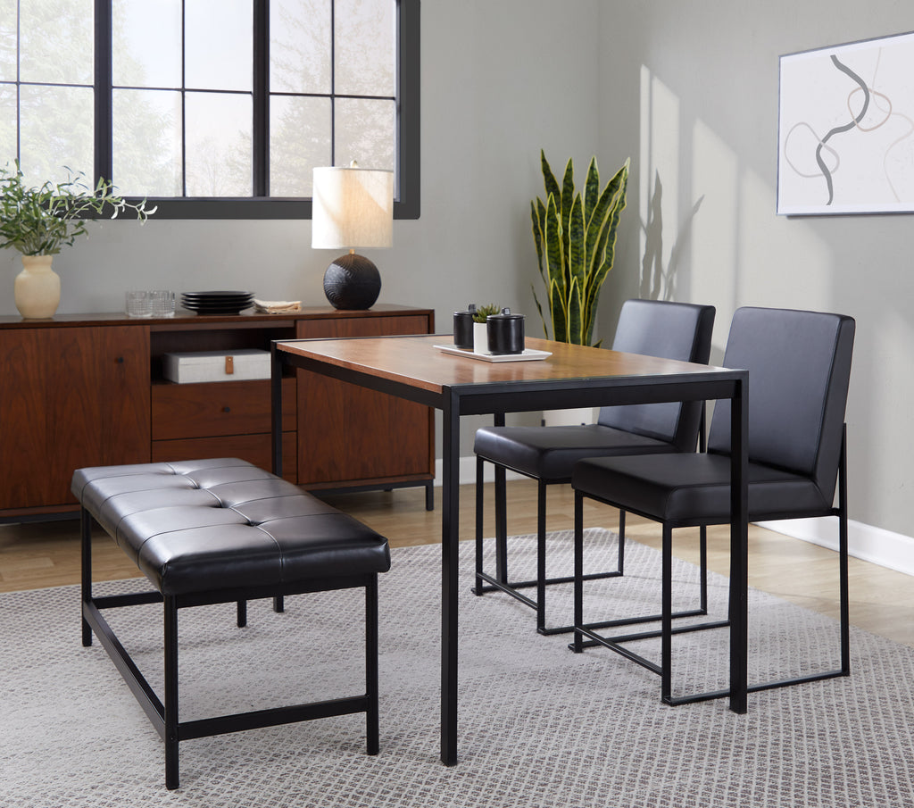 Bench in Black Metal and Black Faux Leather - Grand Goldman Shop